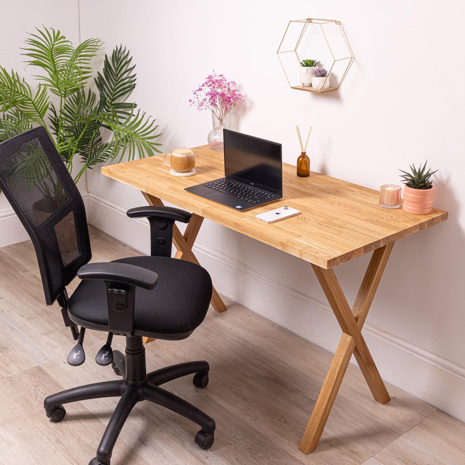 Small Desk - Oak Solid Wood with X Legs | 1200mm x 600mm