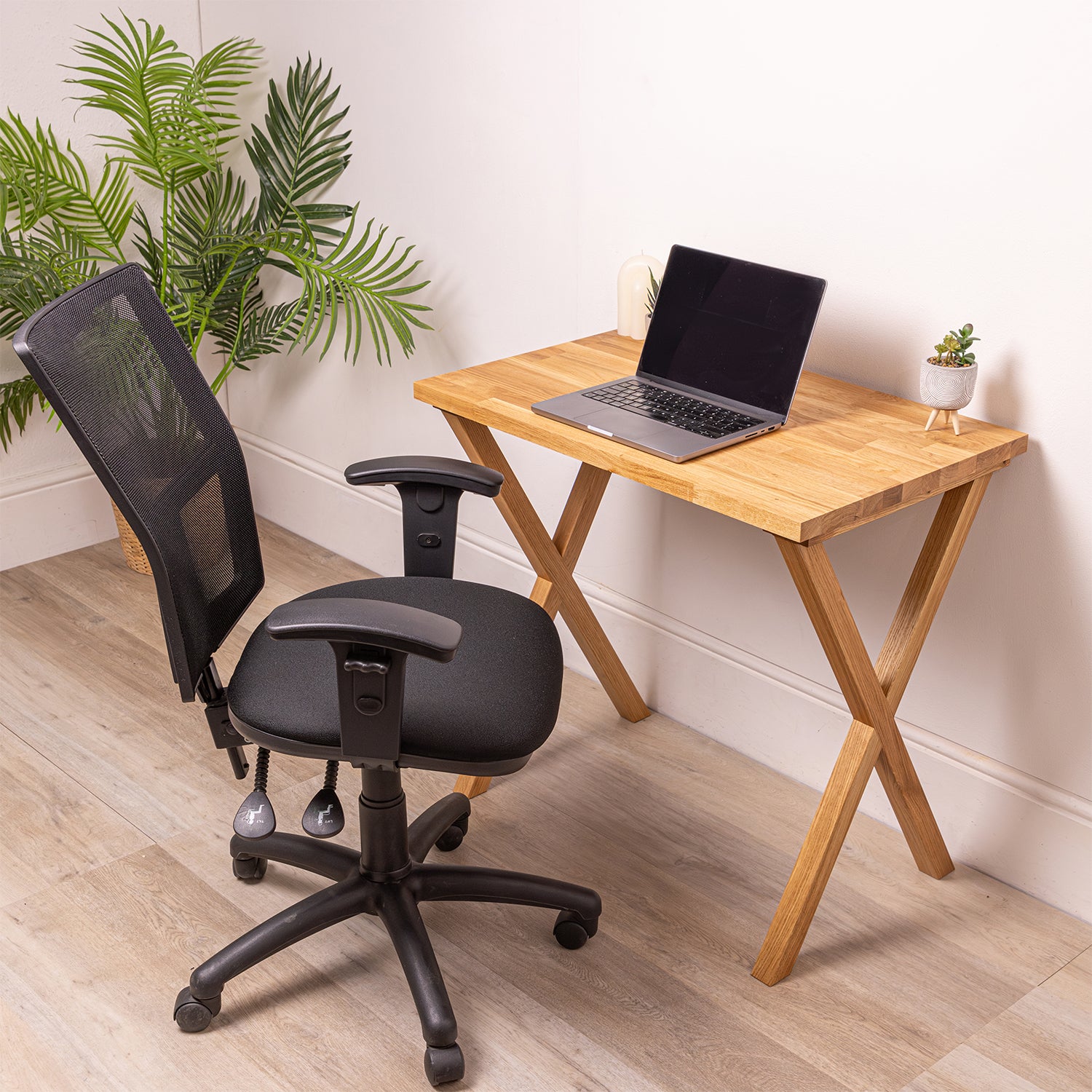 Small Oak Wooden Desk With Solid Oak Cross Legs | 800mm x 500mm