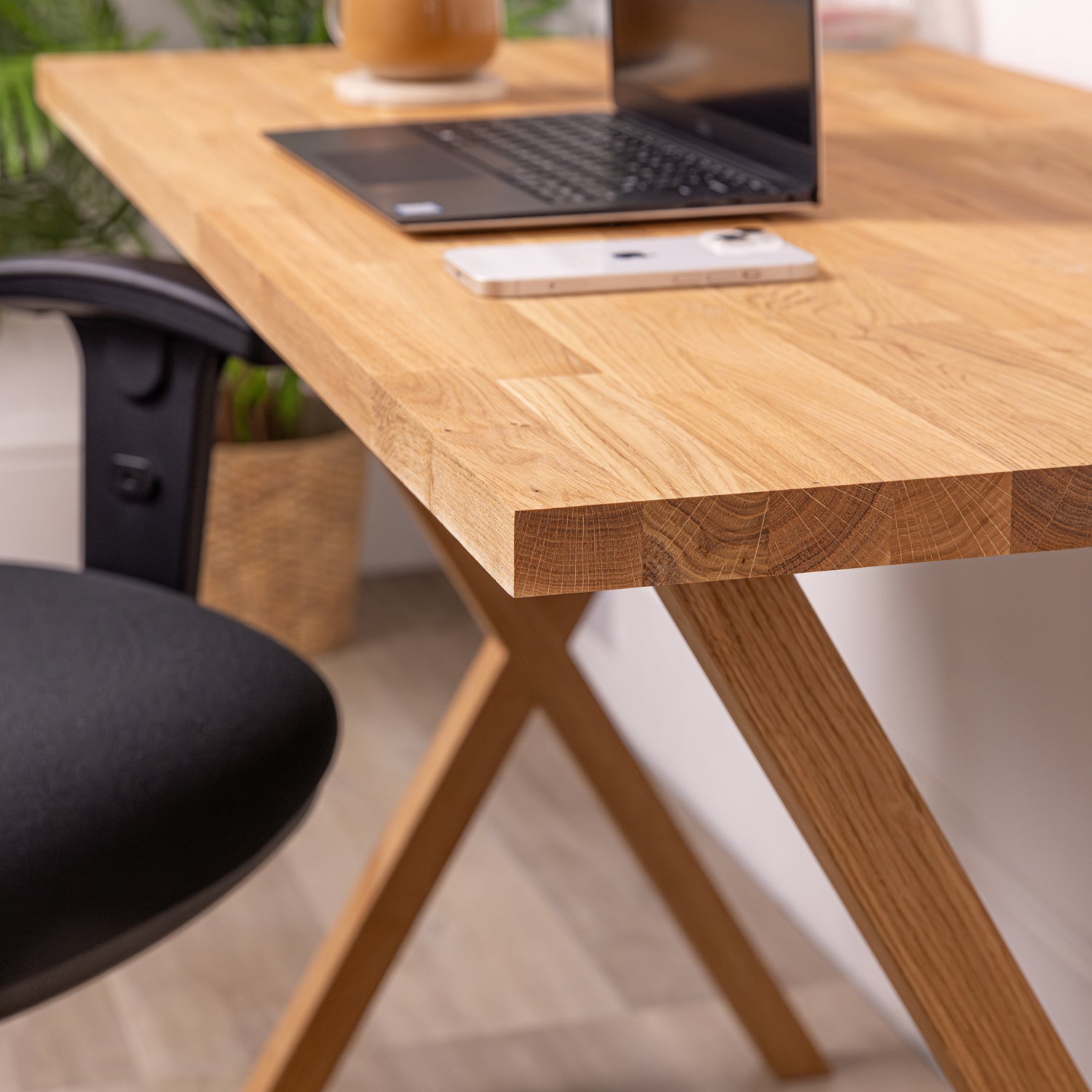 Small Oak Wooden Desk With Solid Oak Cross Legs