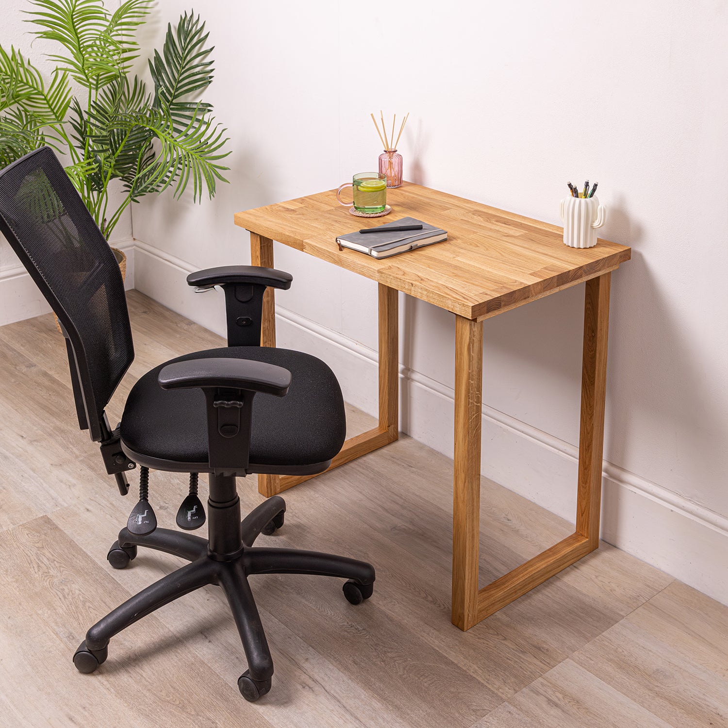 Small Oak Wooden Desk With Solid Oak Square Legs | 800mm x 500mm