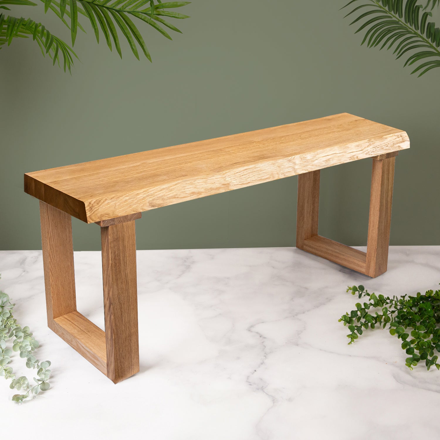 Solid Oak Waney Edge Wood Bench with Wooden Legs | 1100mm x 350mm
