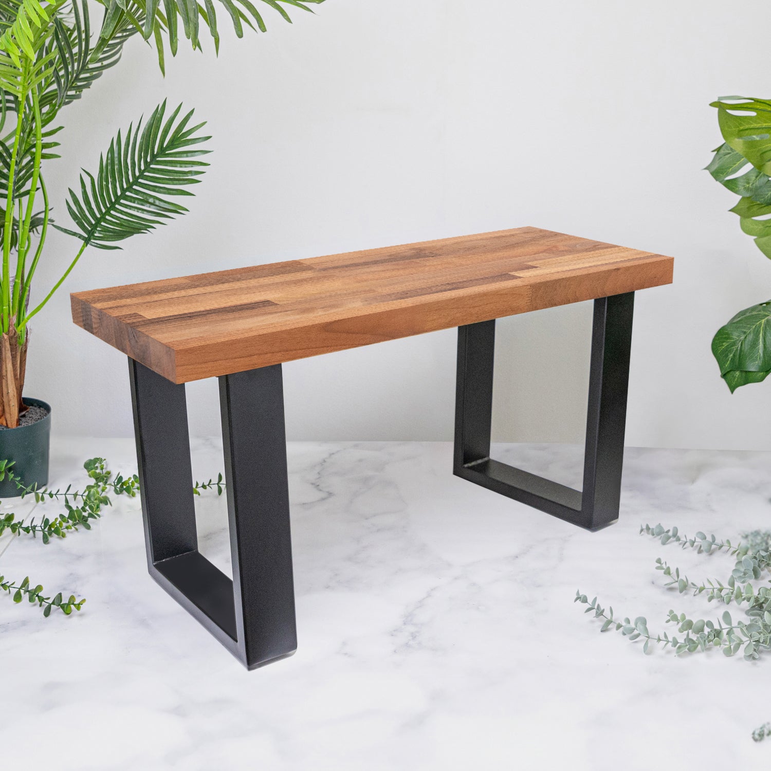 Walnut Solid Wood Bench with Metal Legs | 800mm x 320mm