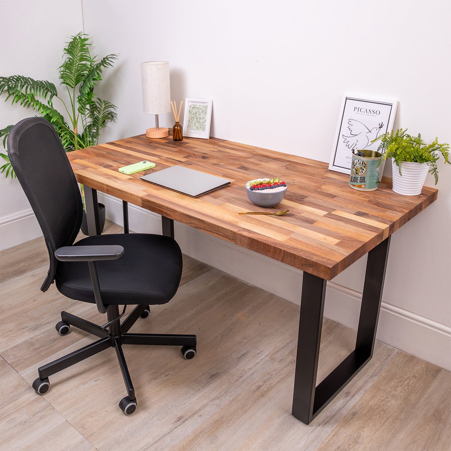 Walnut Solid Wood Desk with Square Metal Legs | 1500mm x 800mm