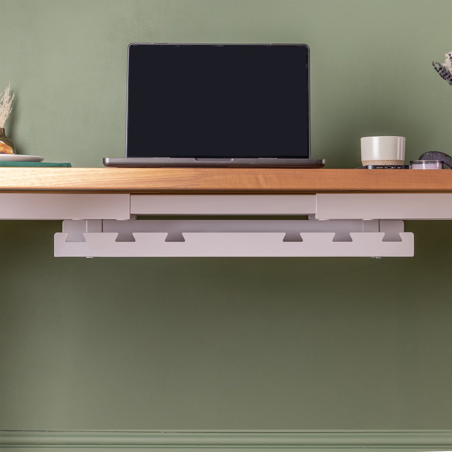 White Sit Stand Electric Desk with Walnut Wooden Desktop | Cable Tray Purchased Separately