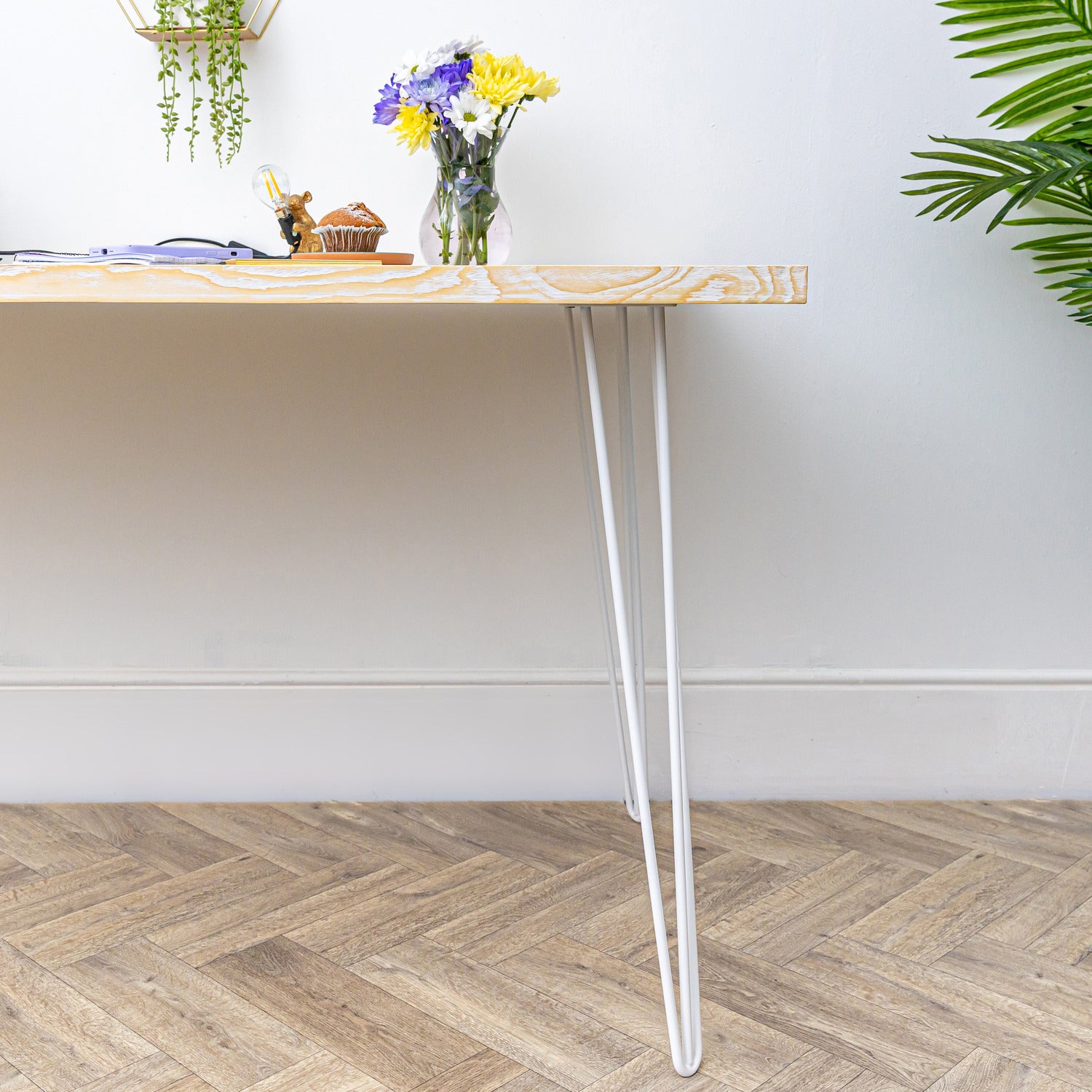 White Wood Desk with White Hairpin Legs