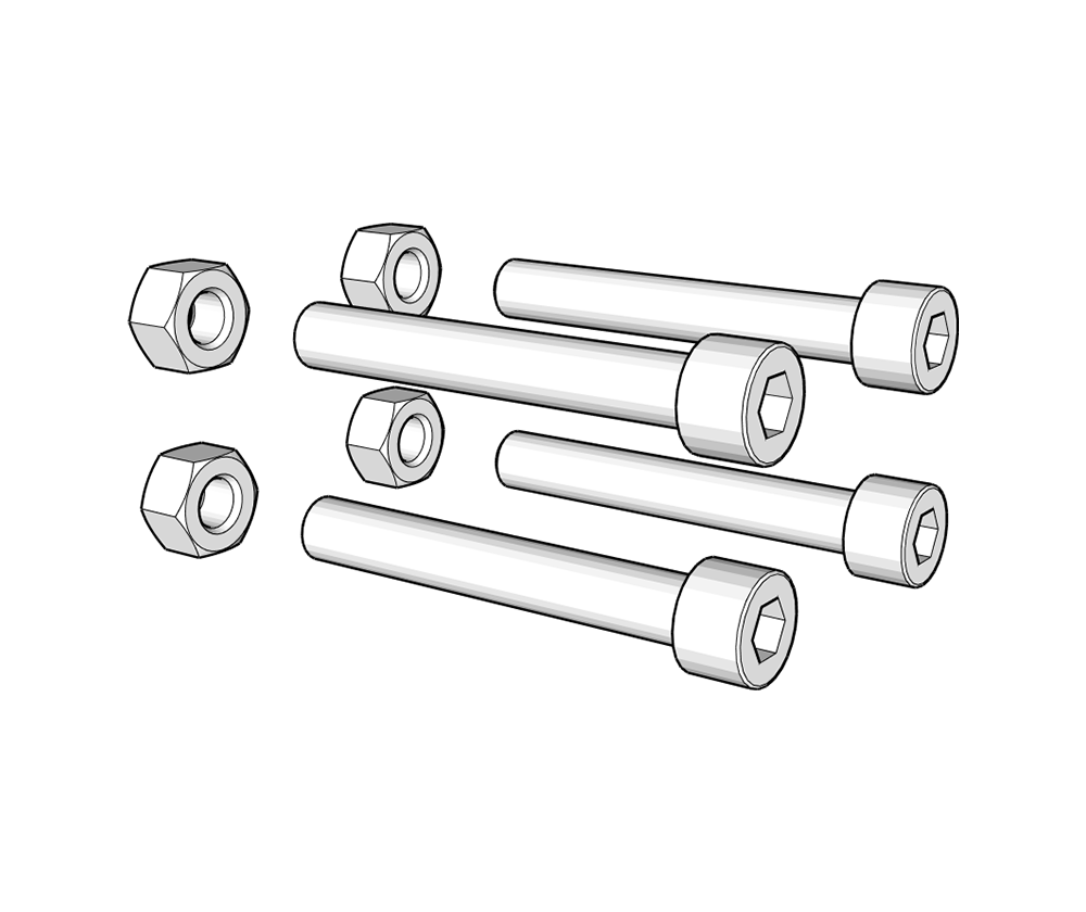 Wood tops with spider-style central leg assembly guide bolts with nuts