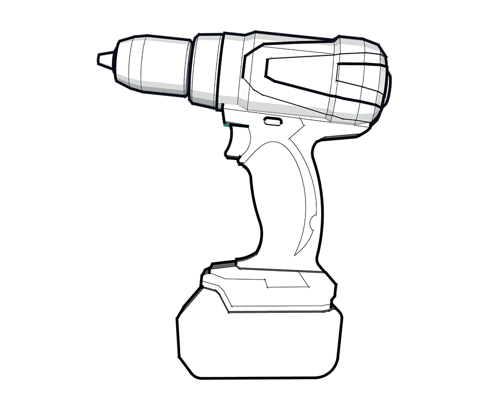 Wood tops with spider-style central leg assembly guide electric impact drill