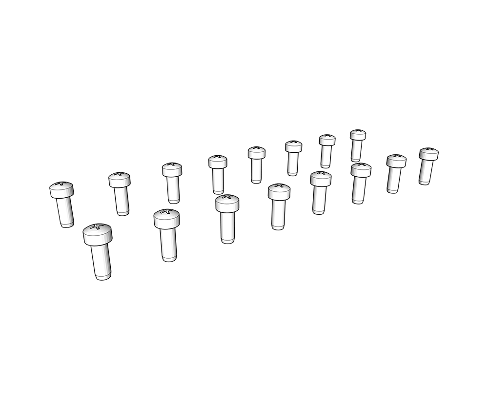 Wood tops with spider-style central leg assembly guide black pan head screws