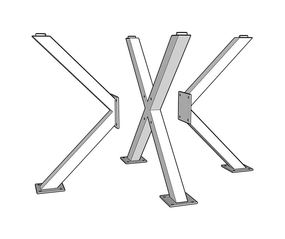 Wood tops with spider-style central leg assembly guide 3 table legs