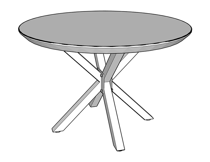 Wood tops with spider style central leg assembly guide