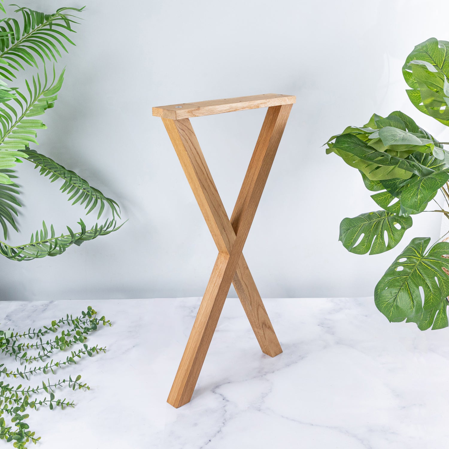40mm Solid Oak Wooden X Leg 720mm high x 450mm deep (single) Desk & Table Leg