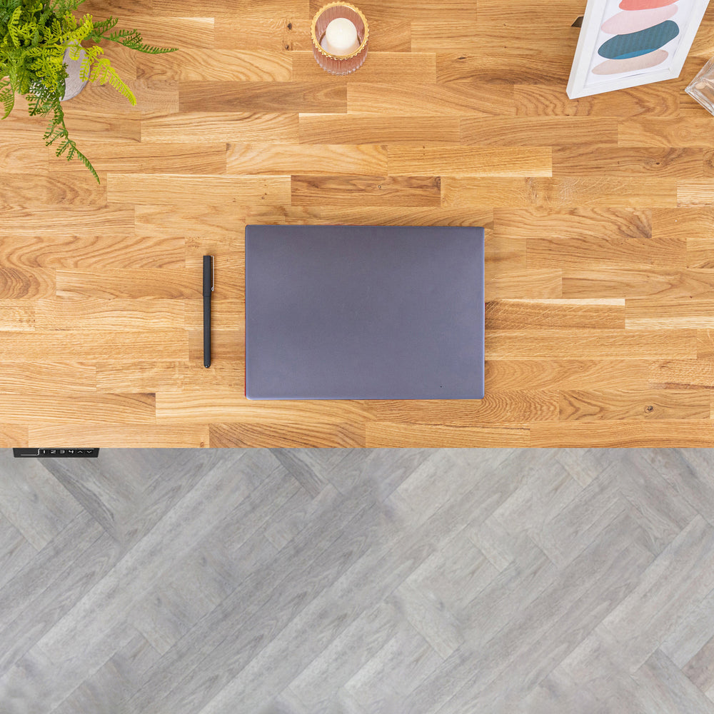 Electric Height Adjustable Standing Desk with Oak Solid Wood Desktop