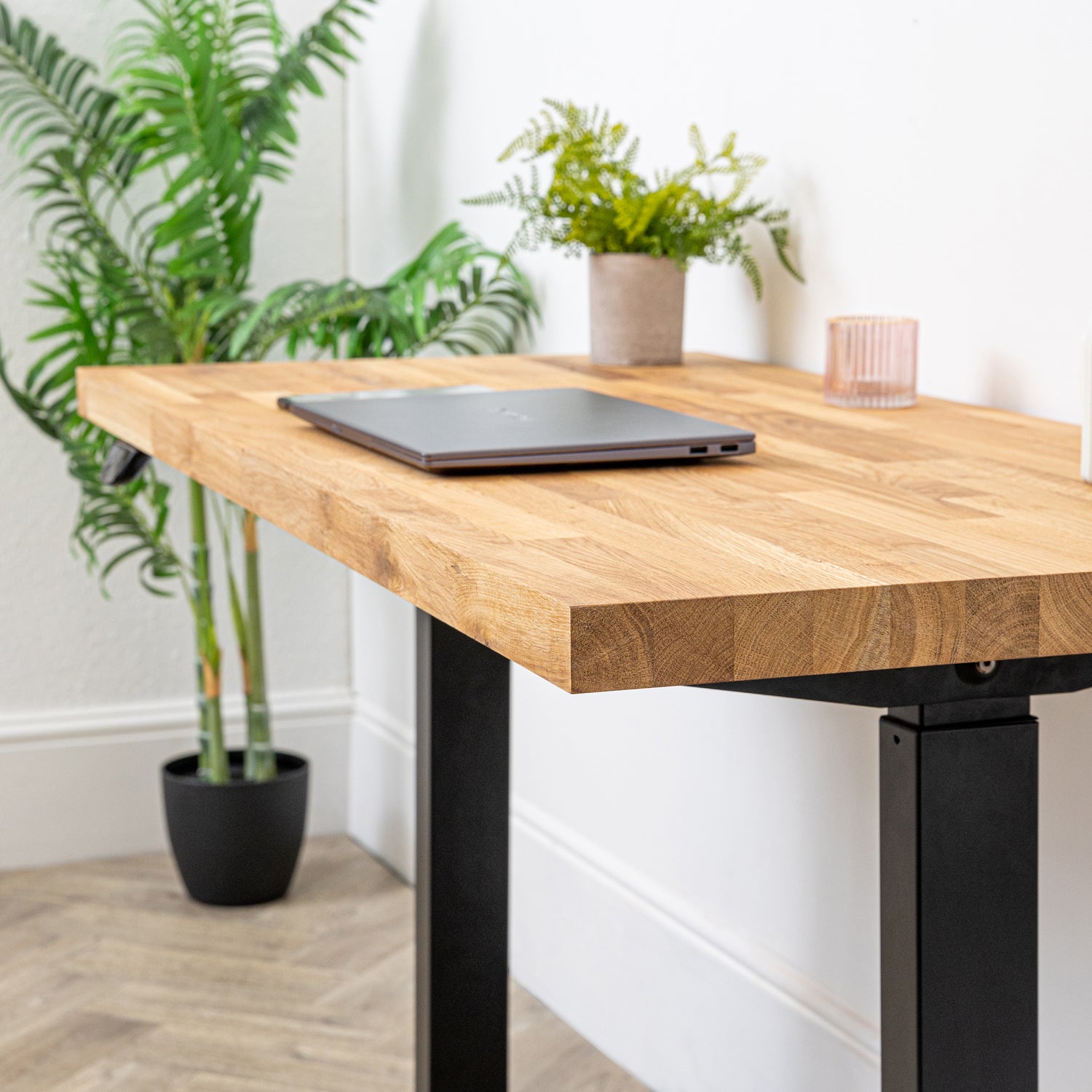 Electric Height Adjustable Standing Desk with Oak Solid Wood Desktop