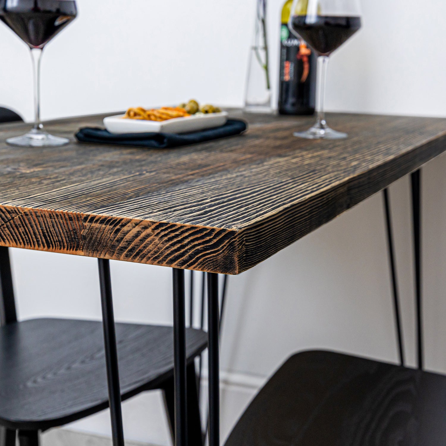 Black  Solid Wood Table with Black Hairpin Legs