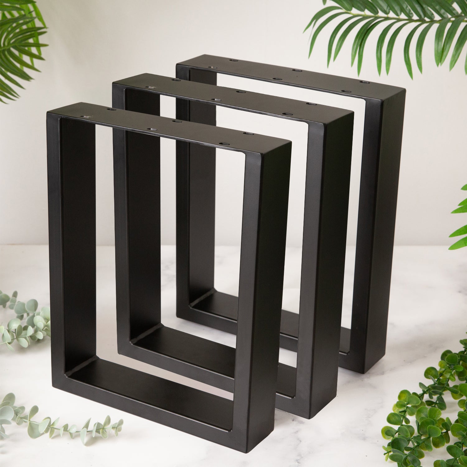 Black Square Metal Bench Legs 400mm high x 320mm wide set of 3