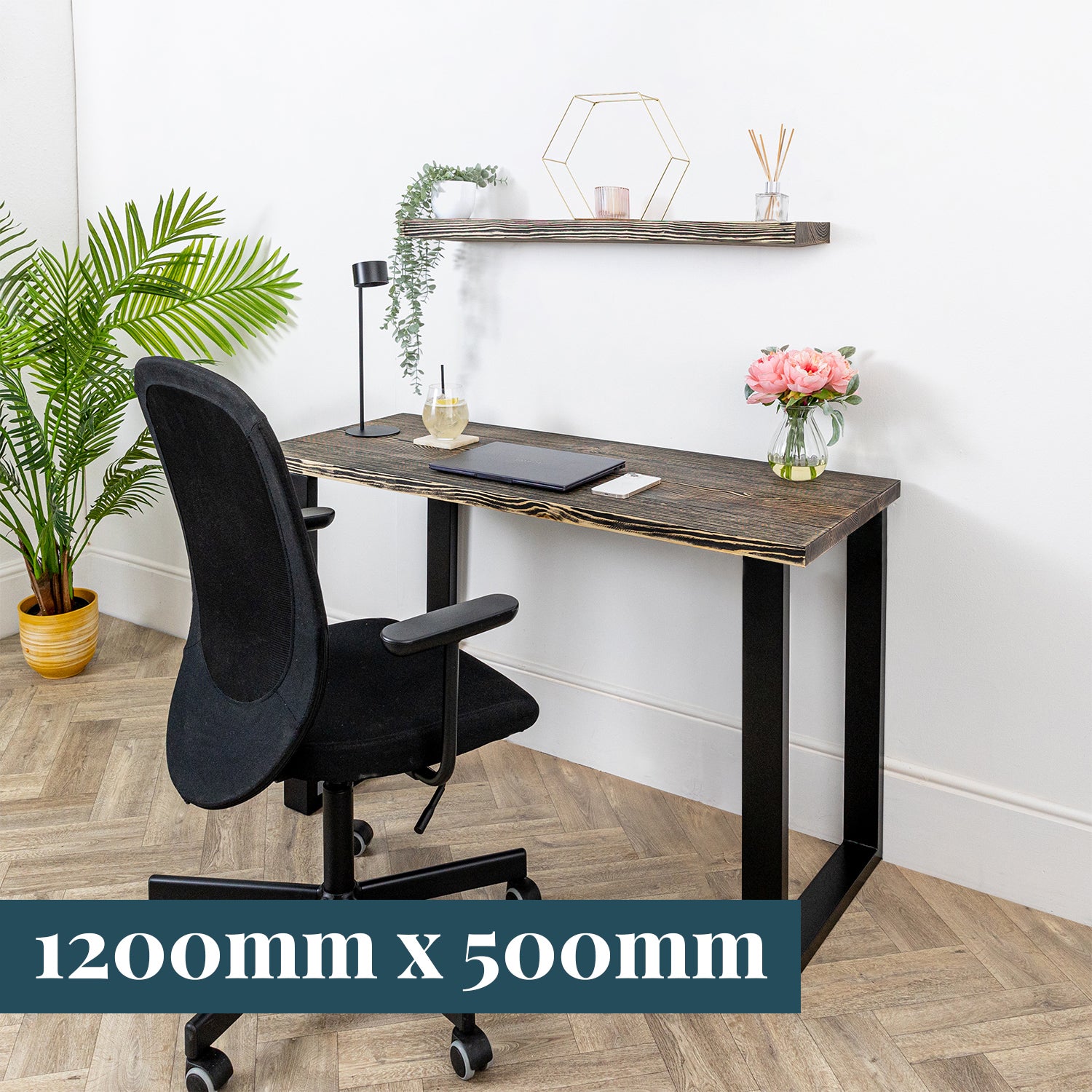 Black Wooden Desks with Industrial Metal Legs #length_1200mm depth_500mm