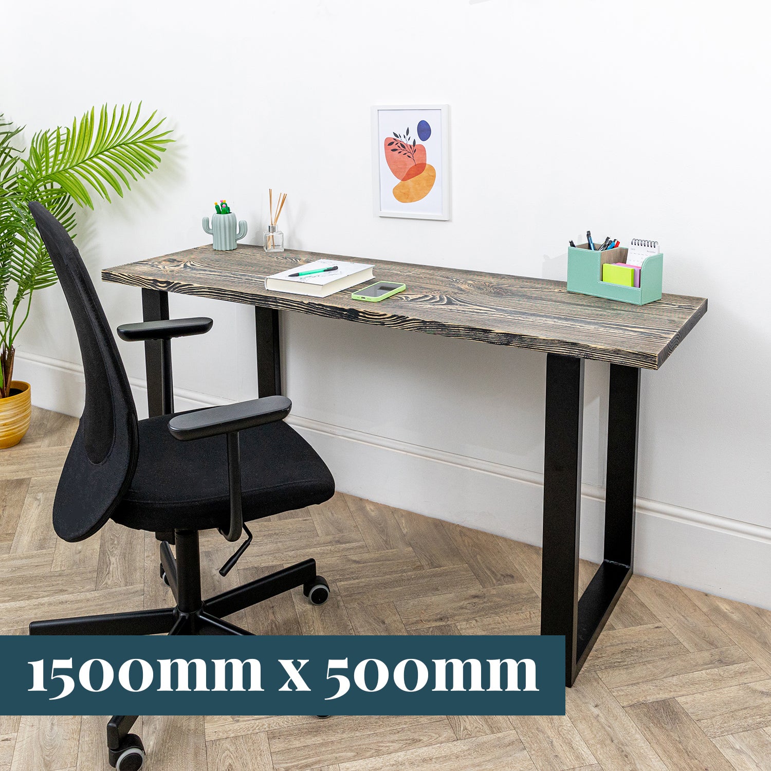 Black Wooden Desks with Industrial Metal Legs #length_1500mm depth_500mm