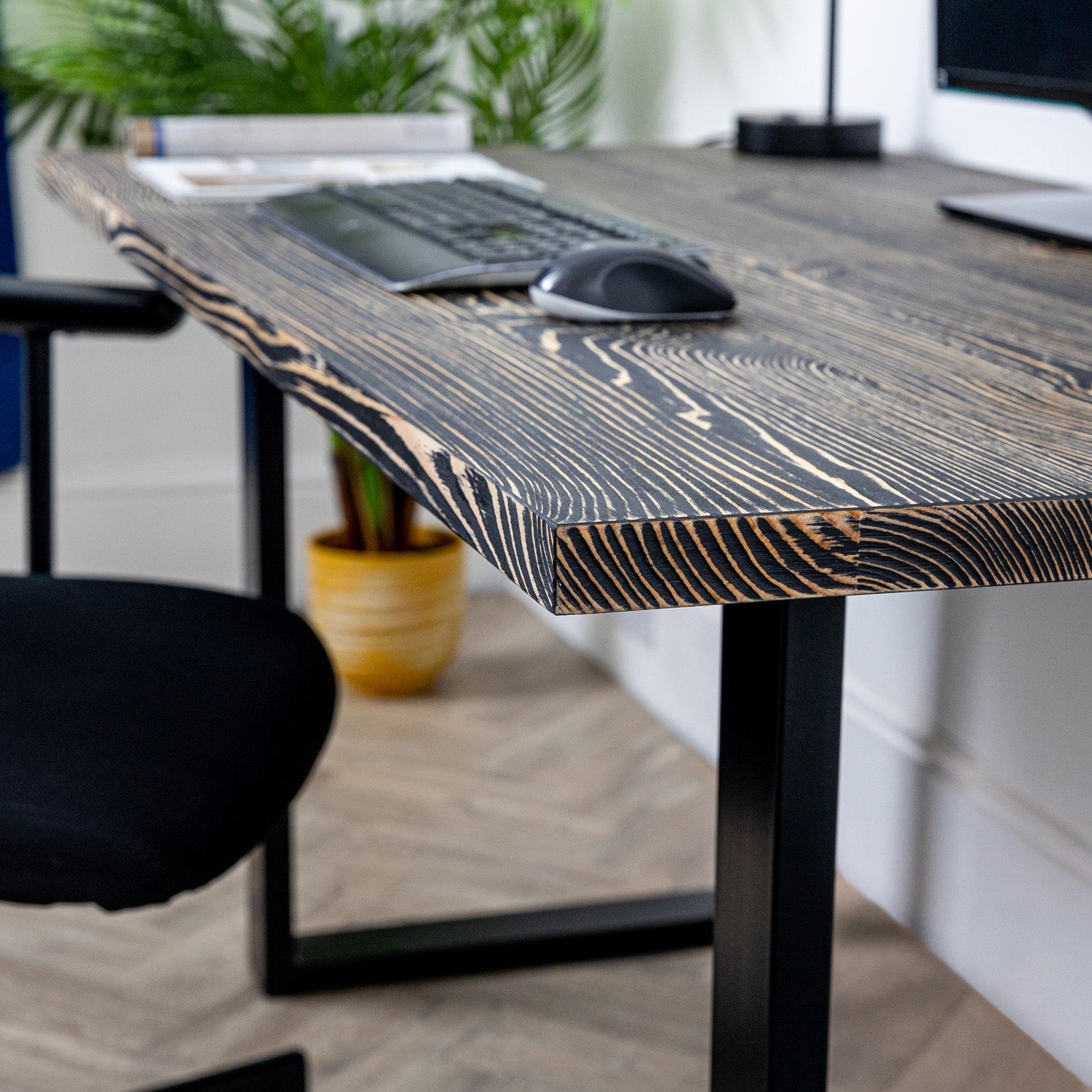 Black Wooden Desks with Industrial Metal Legs