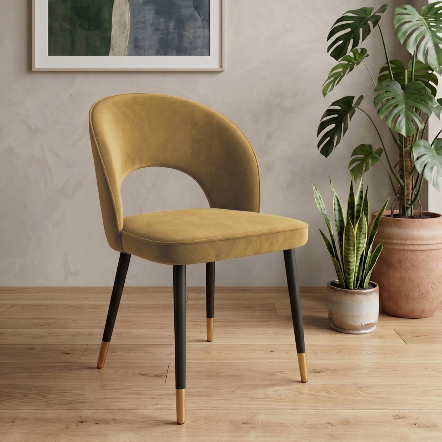 Corin Velvet Dining Chair in Caramel