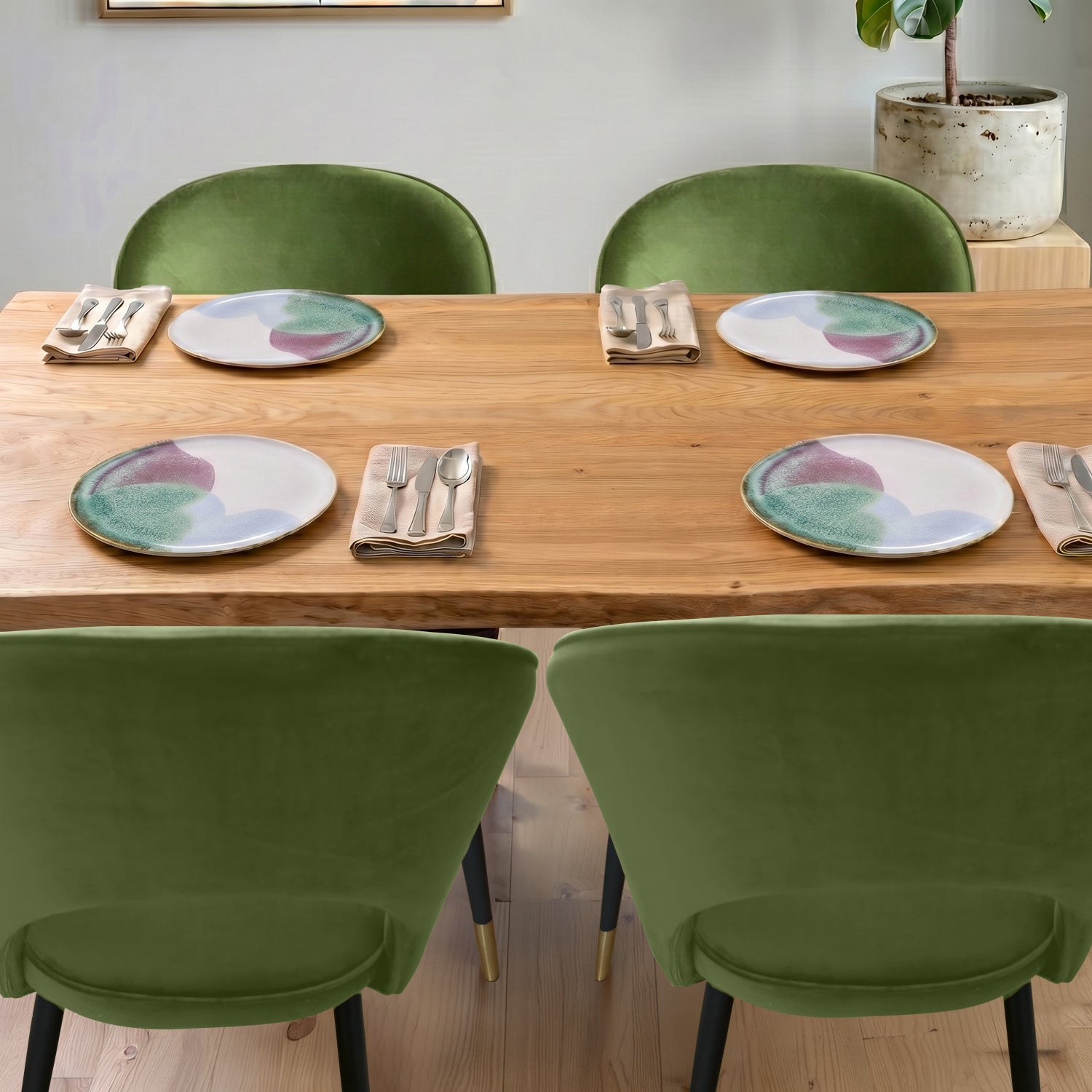 Corin Velvet Dining Chair in Olive