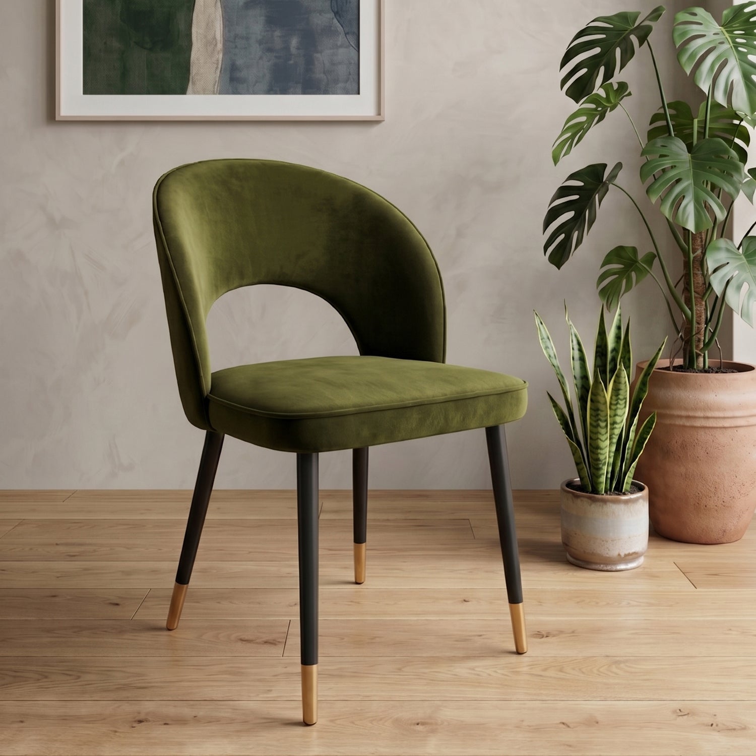 Corin Velvet Dining Chair in Olive