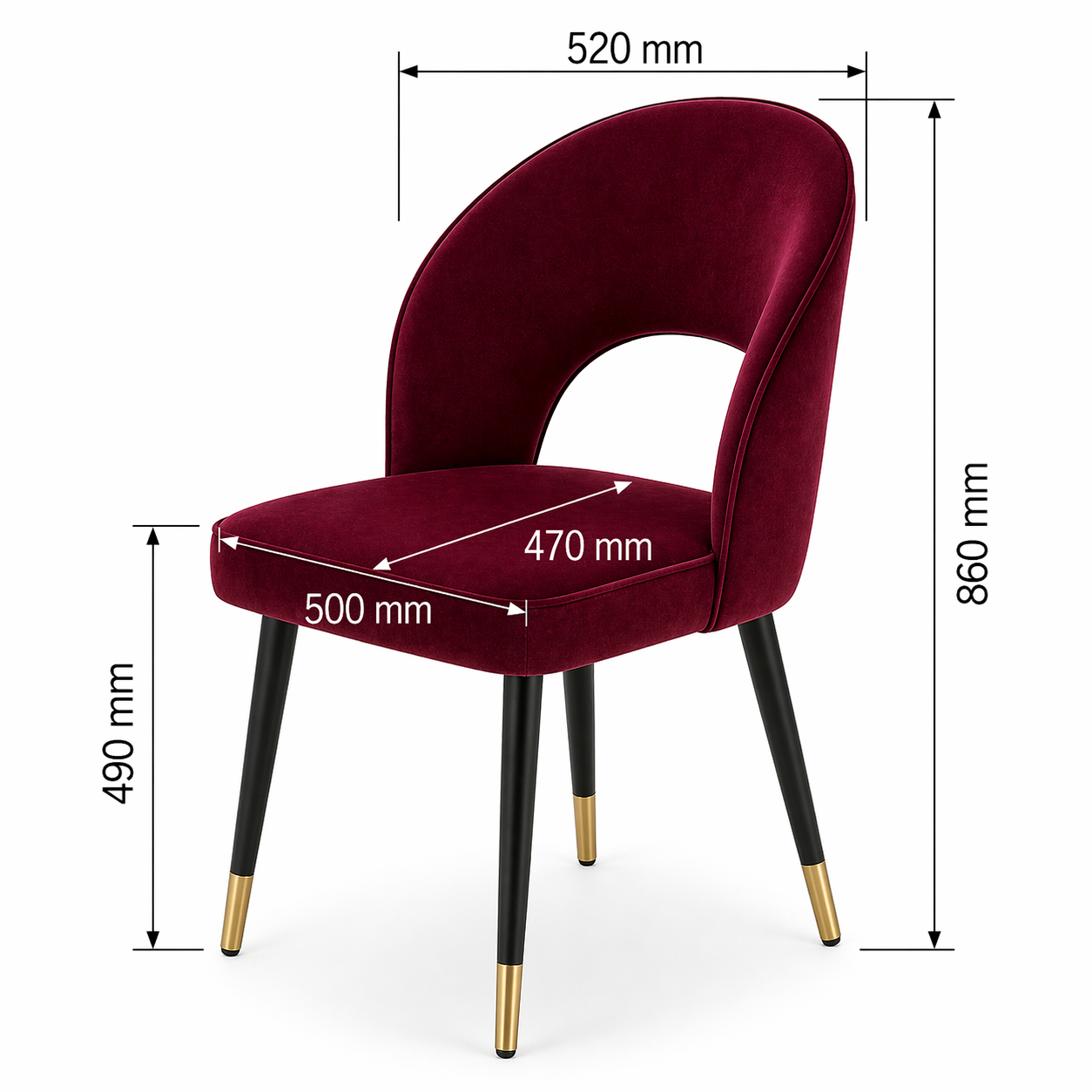 A curved velvet dining chair with a calm, sculptural feel