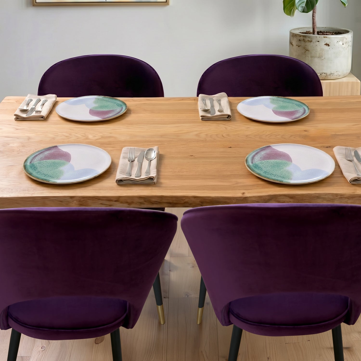 Corin Velvet Dining Chair in Plum
