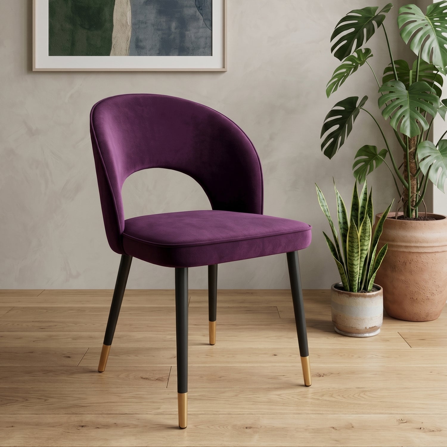 Corin Velvet Dining Chair in Plum