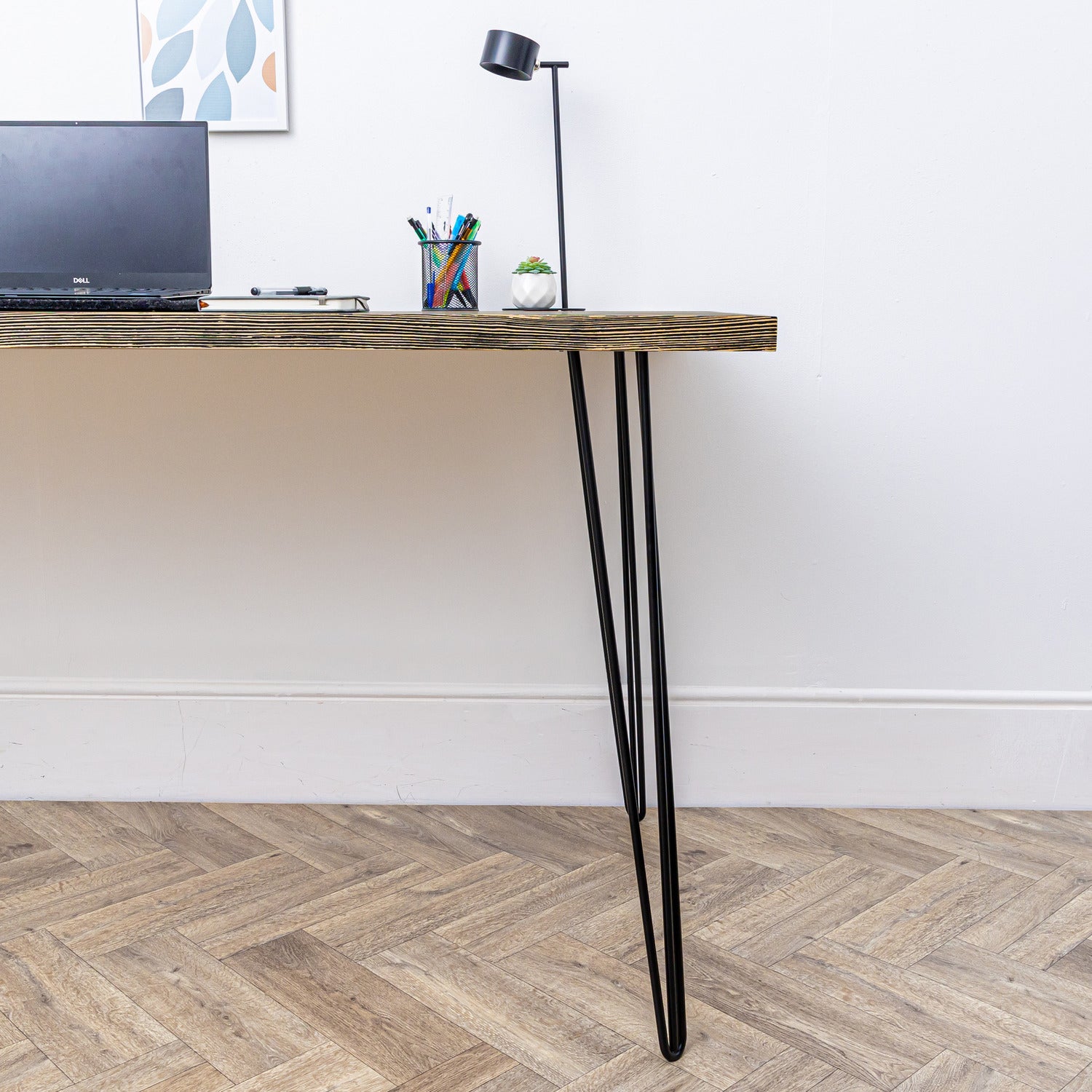Dark Wood Desk with Black Hairpin Legs