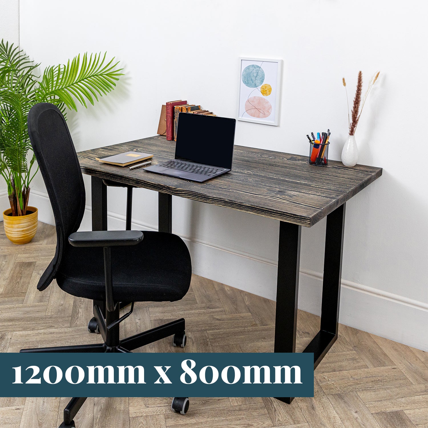 Dark Wood Desk with Square Metal Legs #length_1200mm depth_800mm