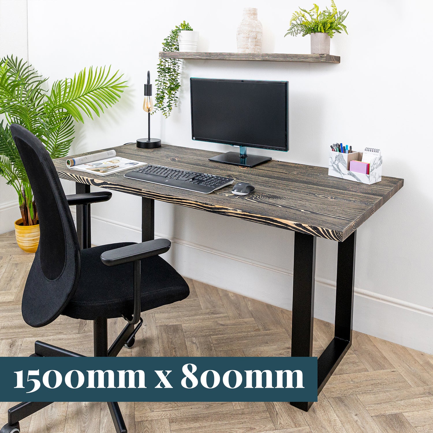 Dark Wood Desk with Square Metal Legs #length_1500mm depth_800mm