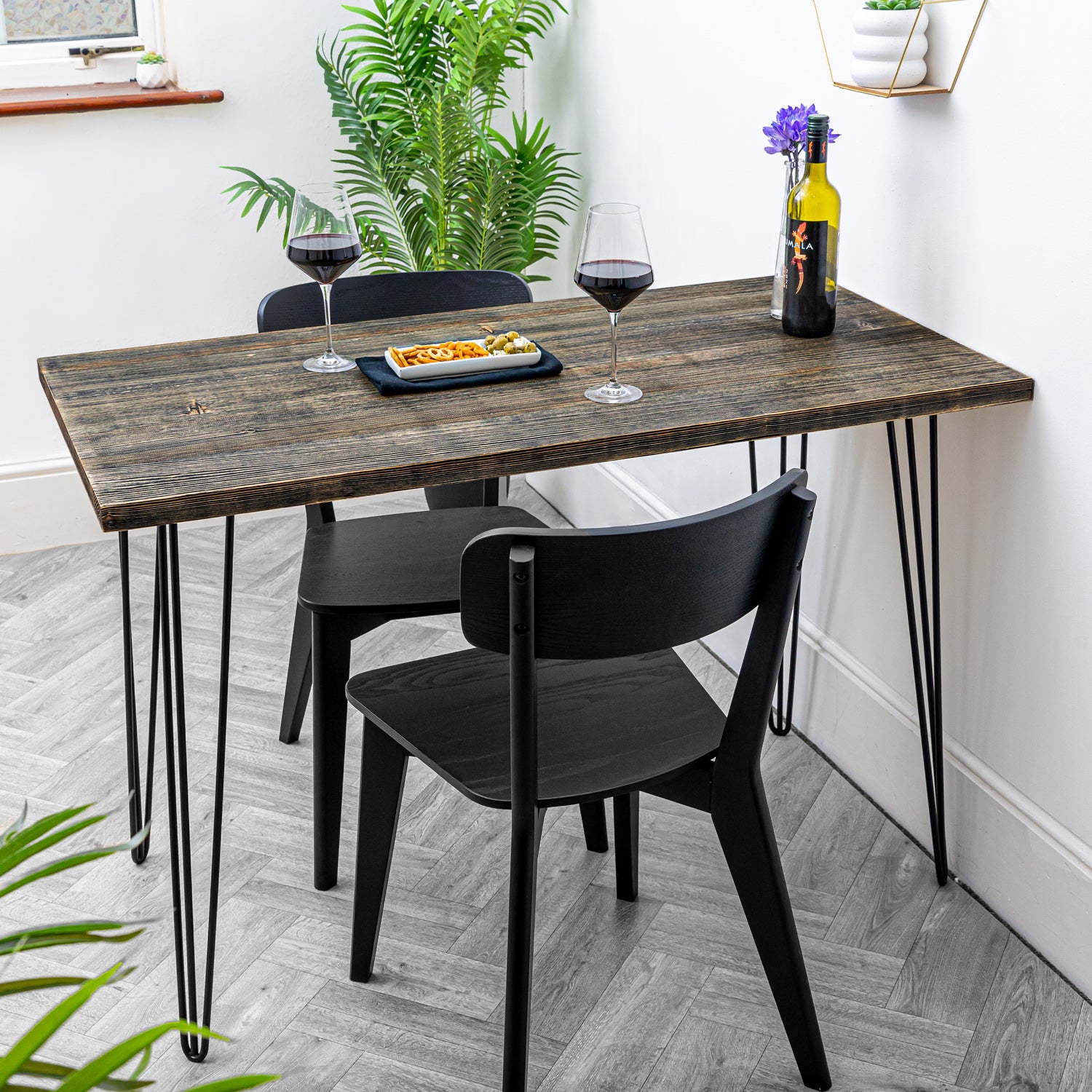 Dark Wood Table with Black Hairpin Legs