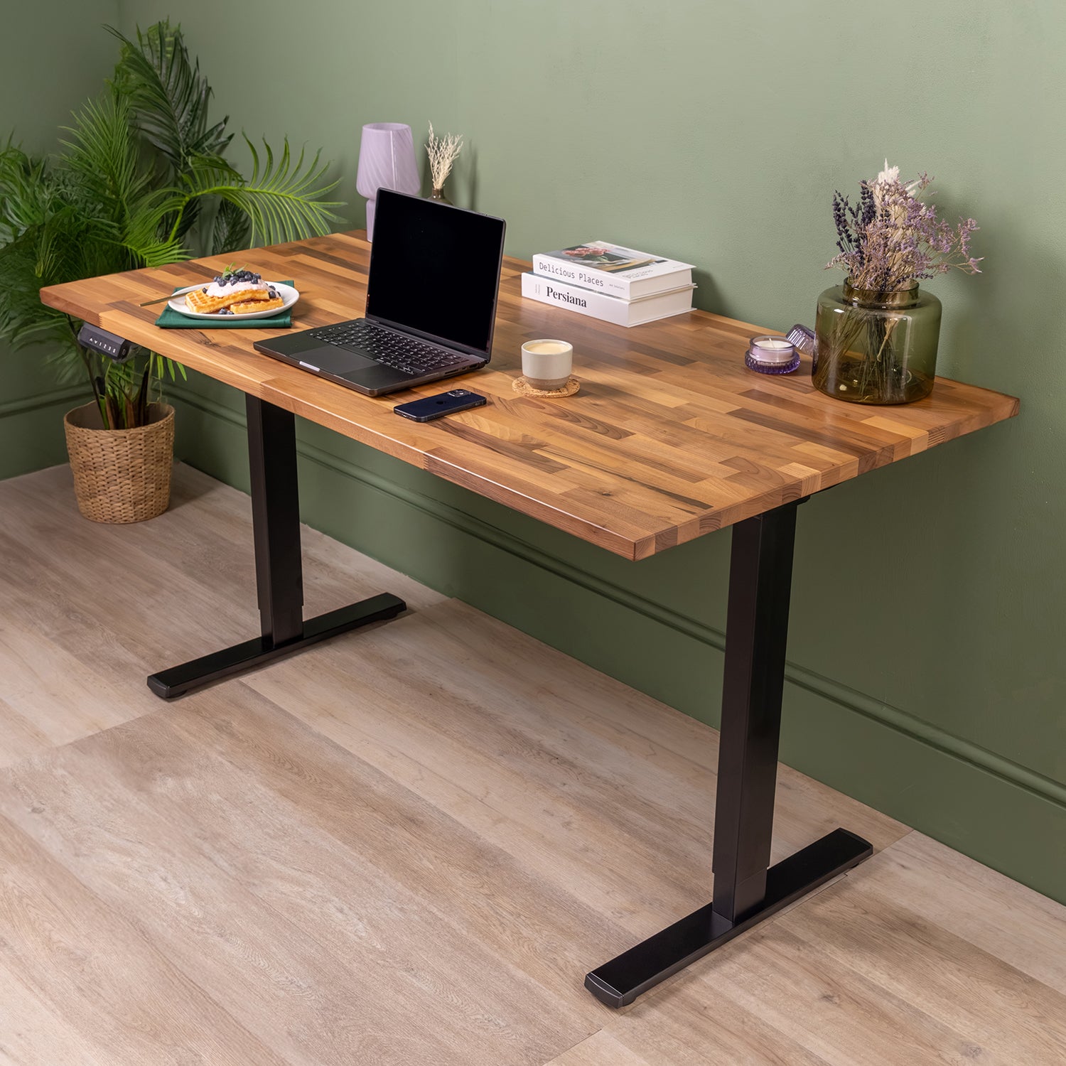 Dual Motor d2 Black Standing Desk with Walnut Solid Wood Desktop | 1500mm x 800mm