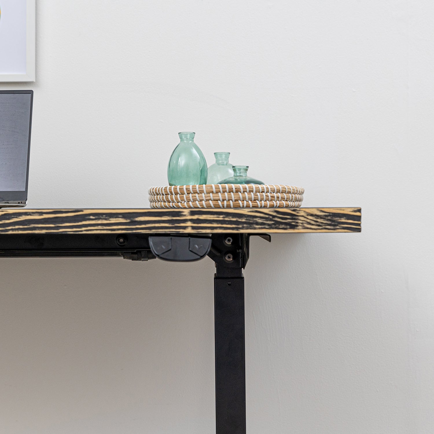 Electric Height Adjustable Standing Desk with Dark Wood Desktop