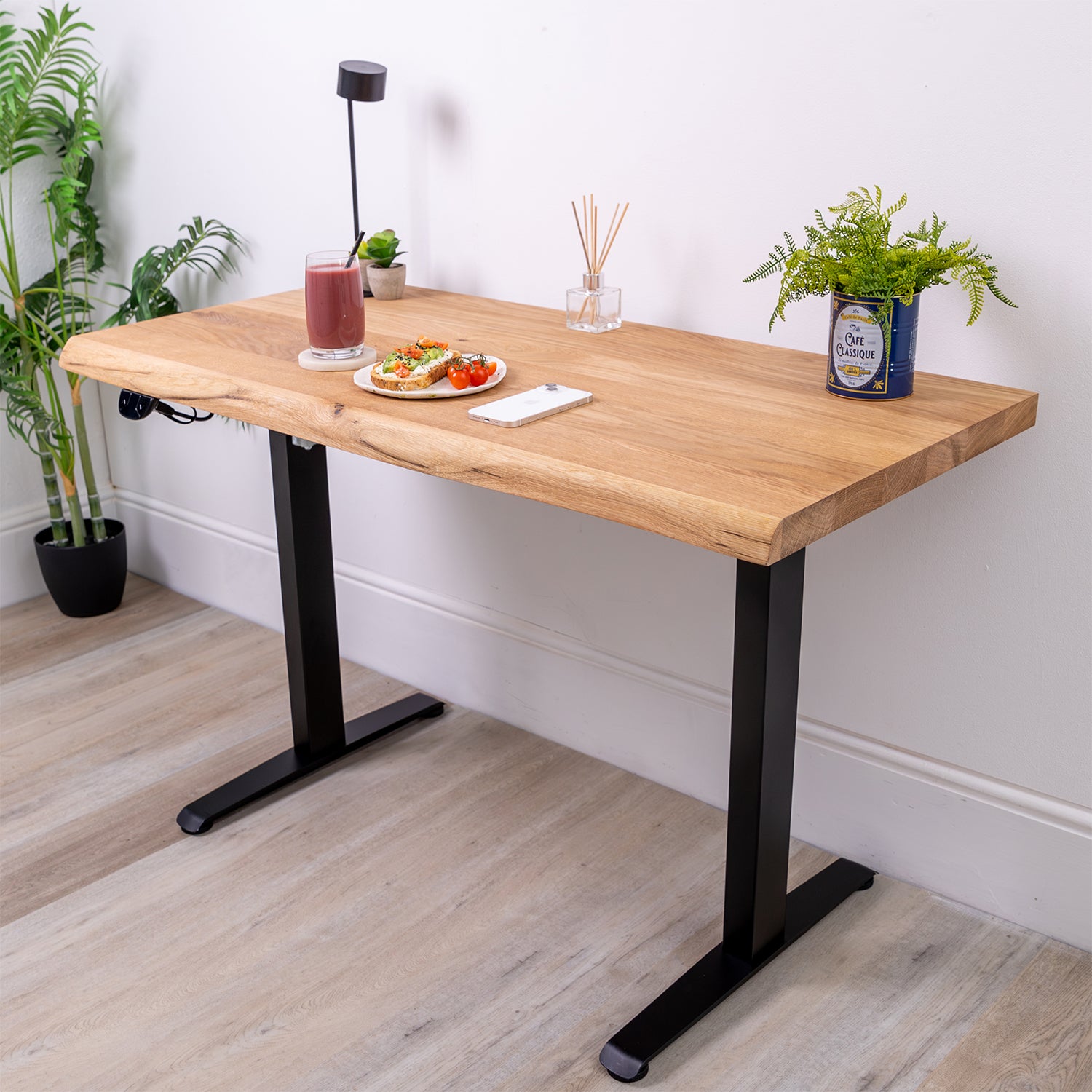 Electric Height Adjustable Standing Desk with Oak Live Edge Solid Wood Desktop