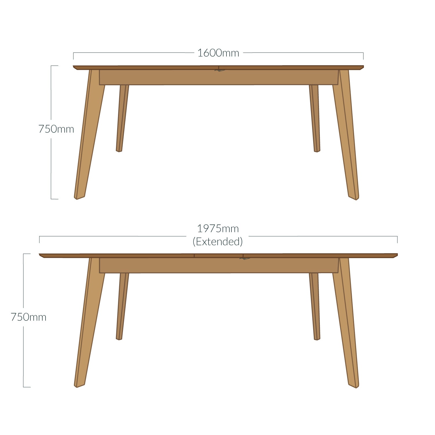 Extendable Dining Table - Solid Oak | 1600mm/1975mm x 900mm