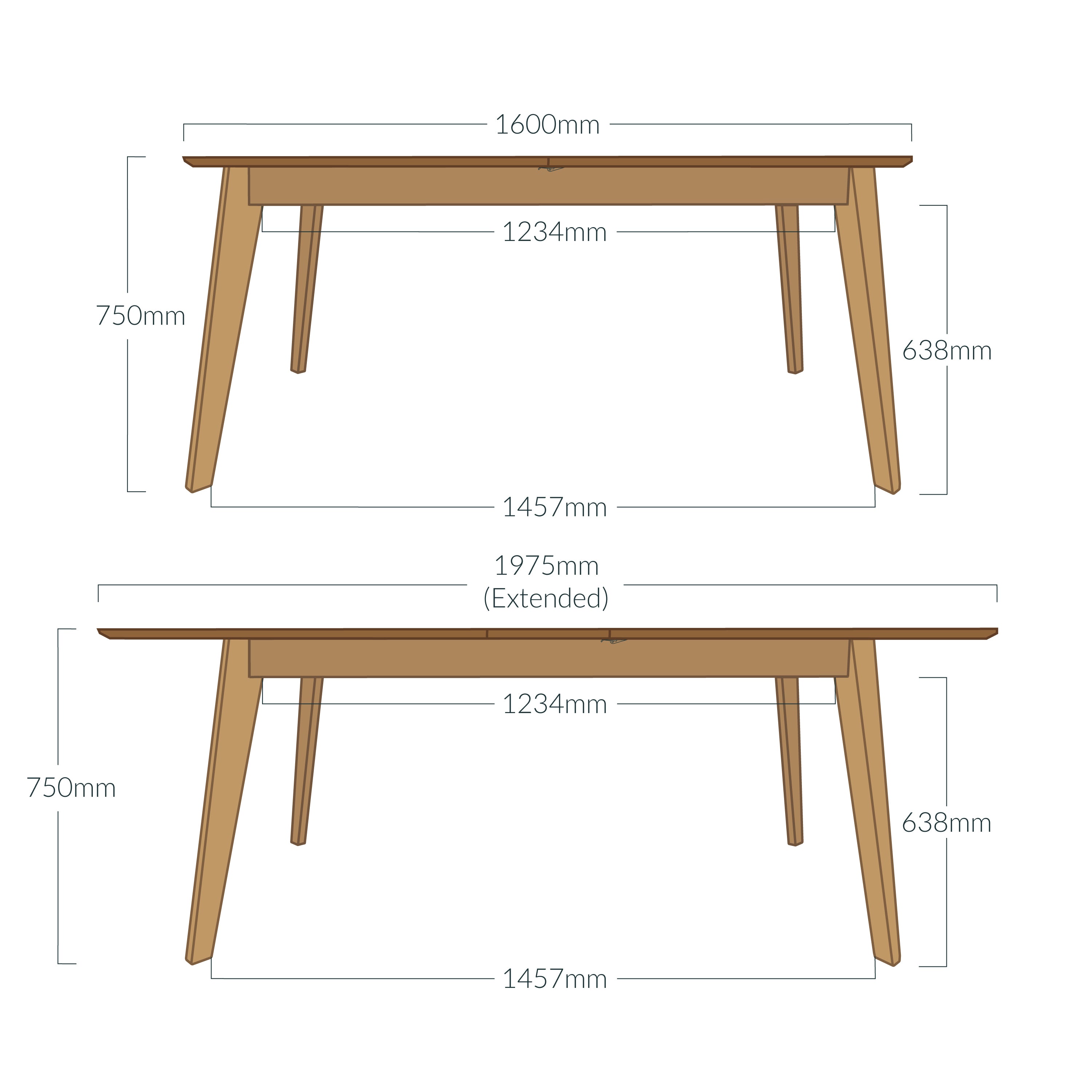 Extendable Dining Table - Solid Oak | 1600mm/1975mm x 900mm