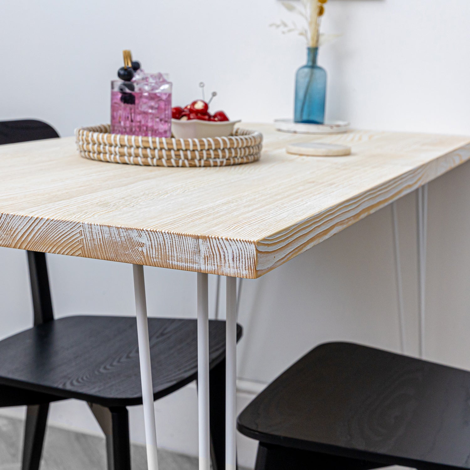 Light Wood Table with White Hairpin Legs