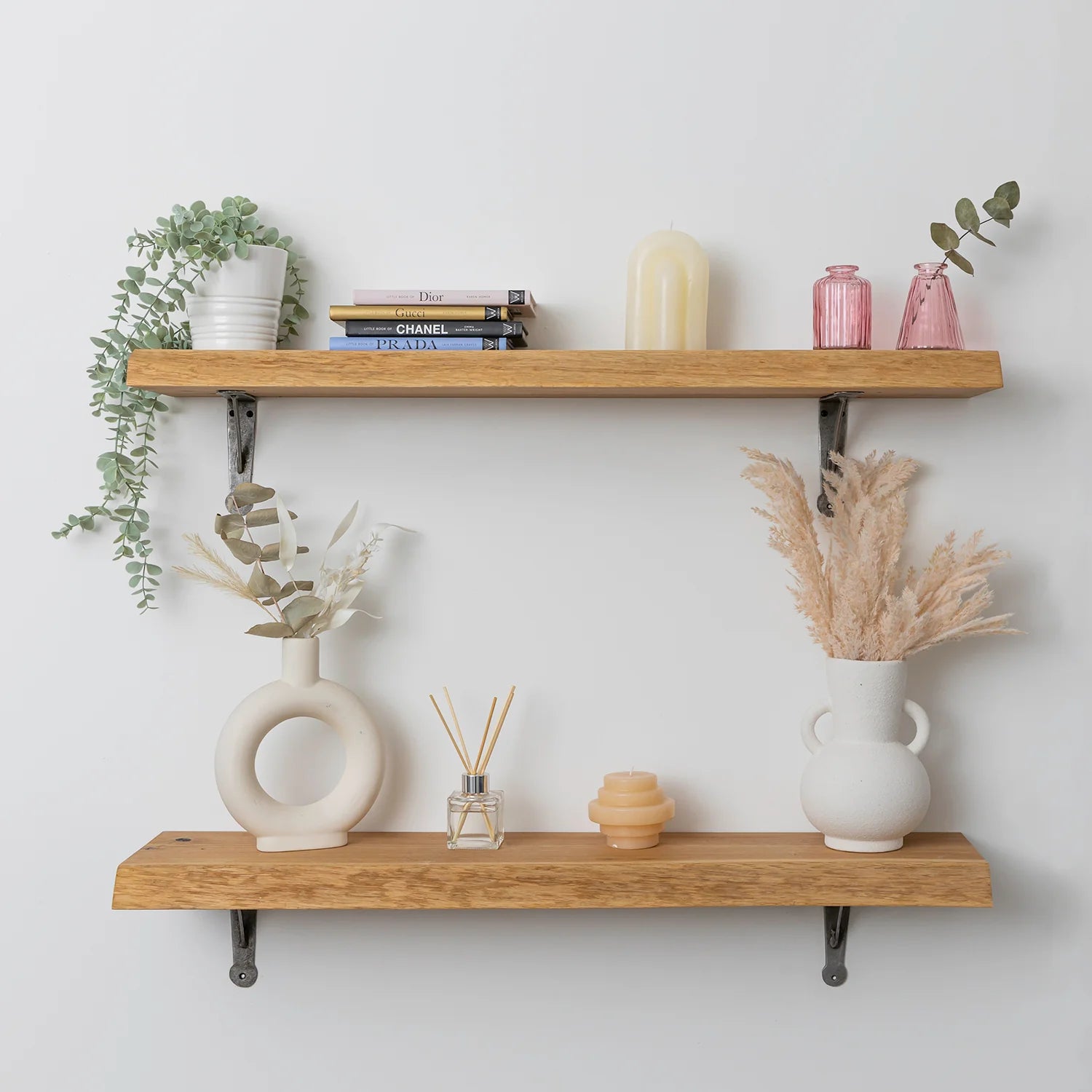 Live Edge Wood Shelves with Powder Coated Steel Brackets