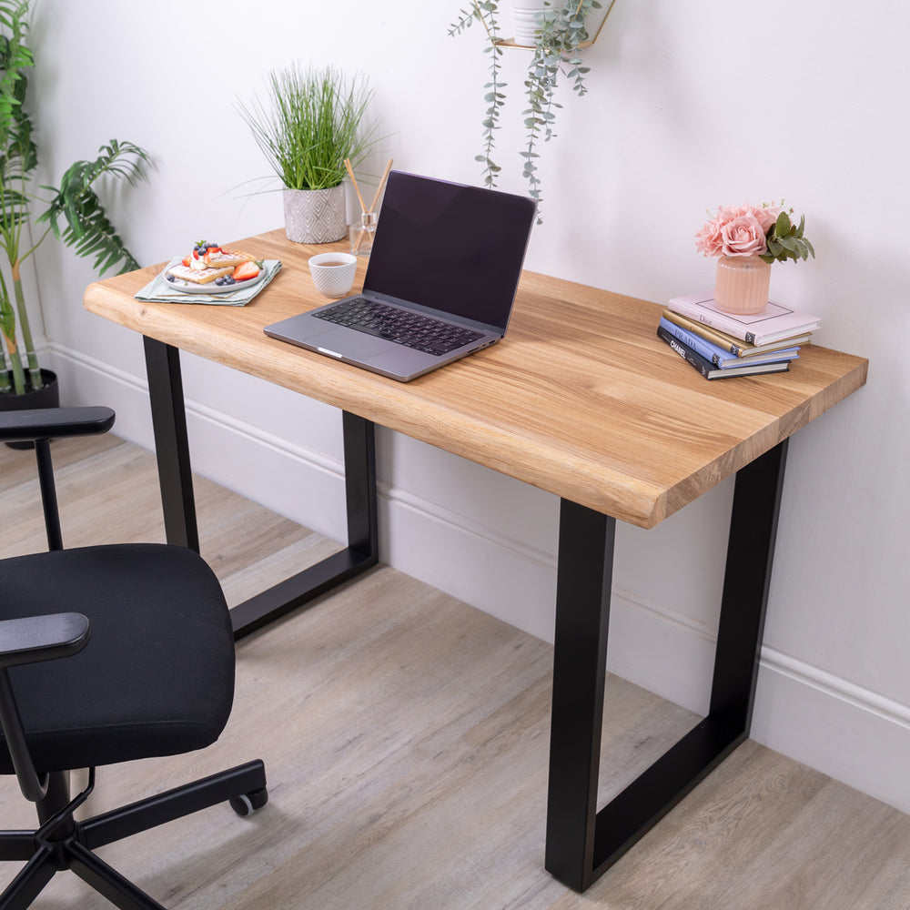 Oak Live Edge Solid Wood Desk with Square Metal Legs