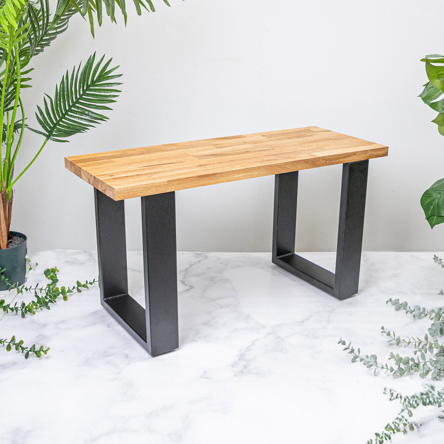 Oak Solid Wood Bench with Metal Legs | 800mm x 320mm
