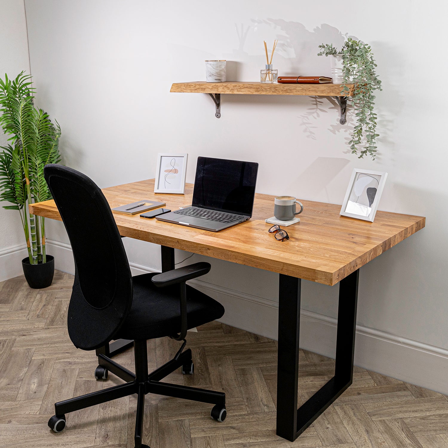 Oak Solid Wood Desk with Square Metal Legs - 40mm thick desktop