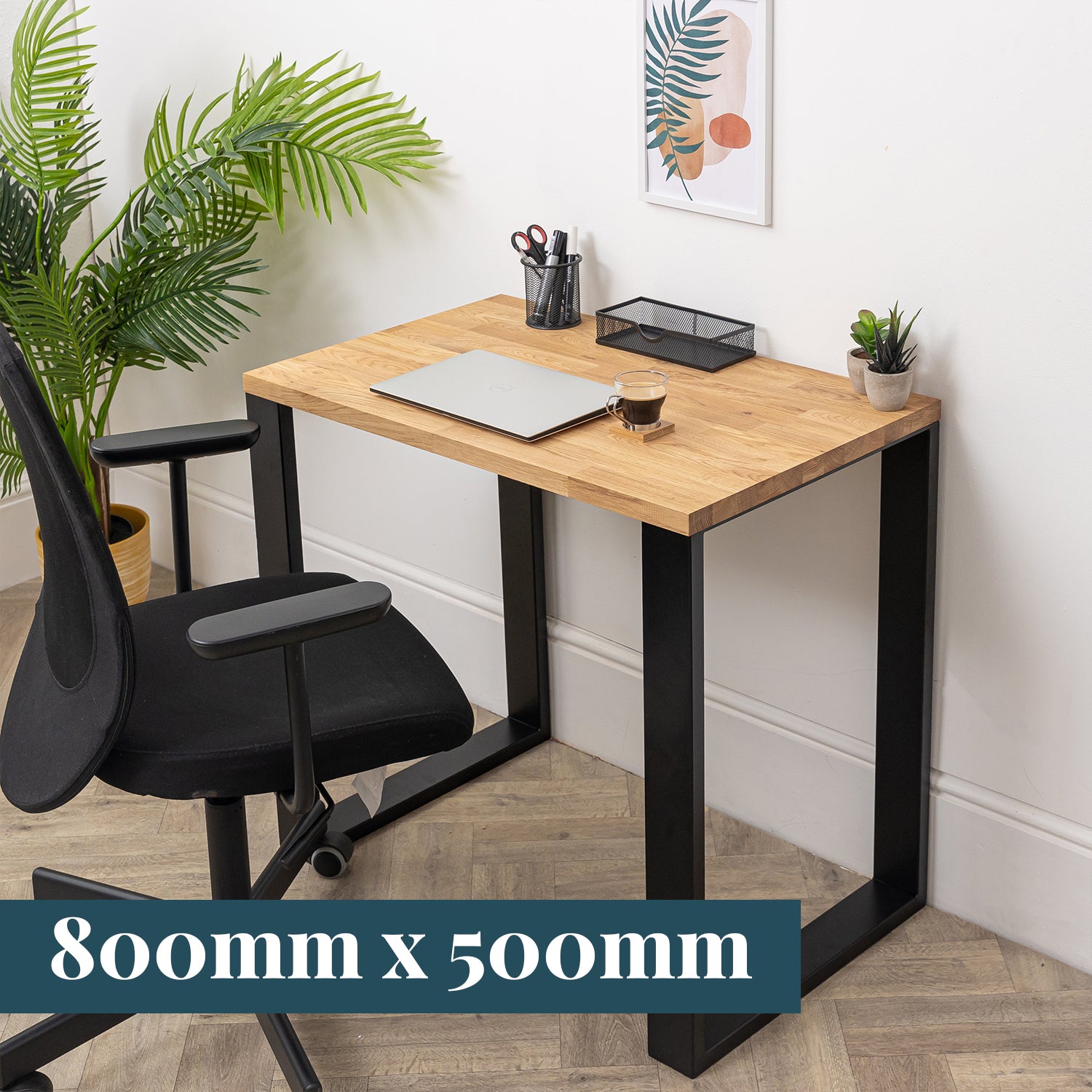 Oak Solid Wood Desk with Square Metal Legs - 27mm thick desktop #length_800mm depth_500mm