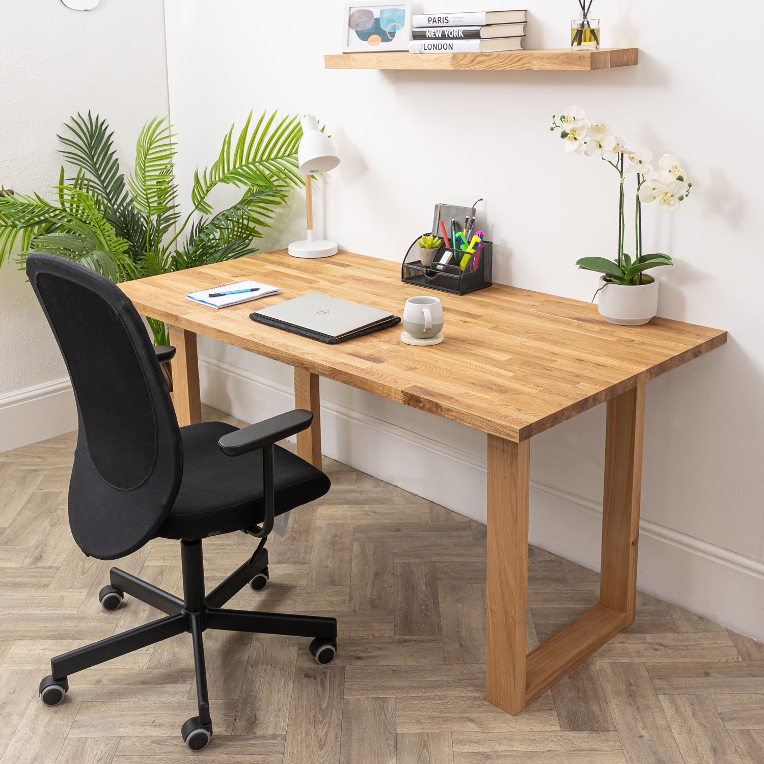 Oak Solid Wood Desk with Wooden Square Legs - 27mm thick desktop