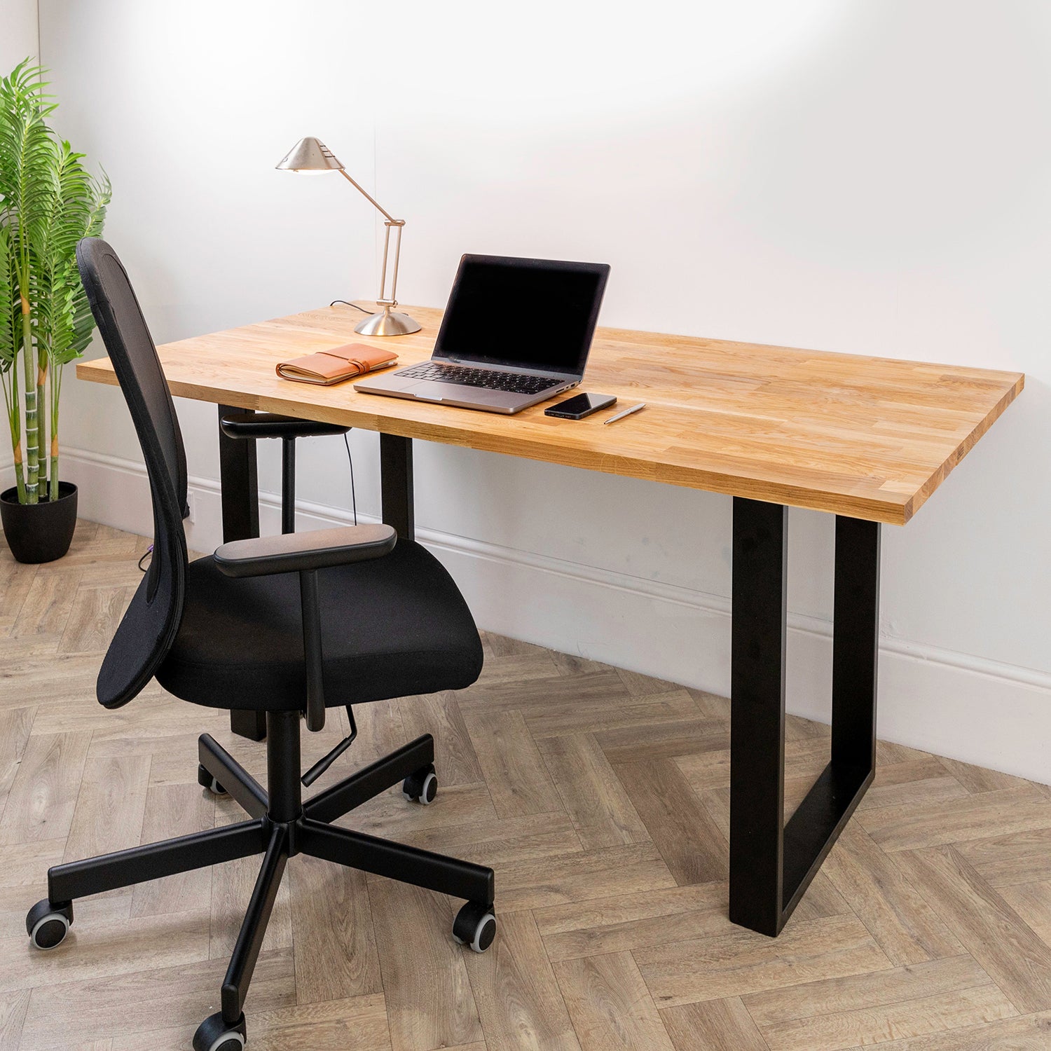 Oak Solid Wood Desk with Square Metal Legs - 27mm thick desktop