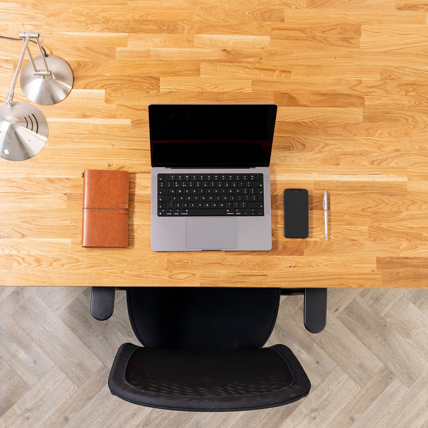 Oak Solid Wood Desk with Square Metal Legs - 27mm thick desktop