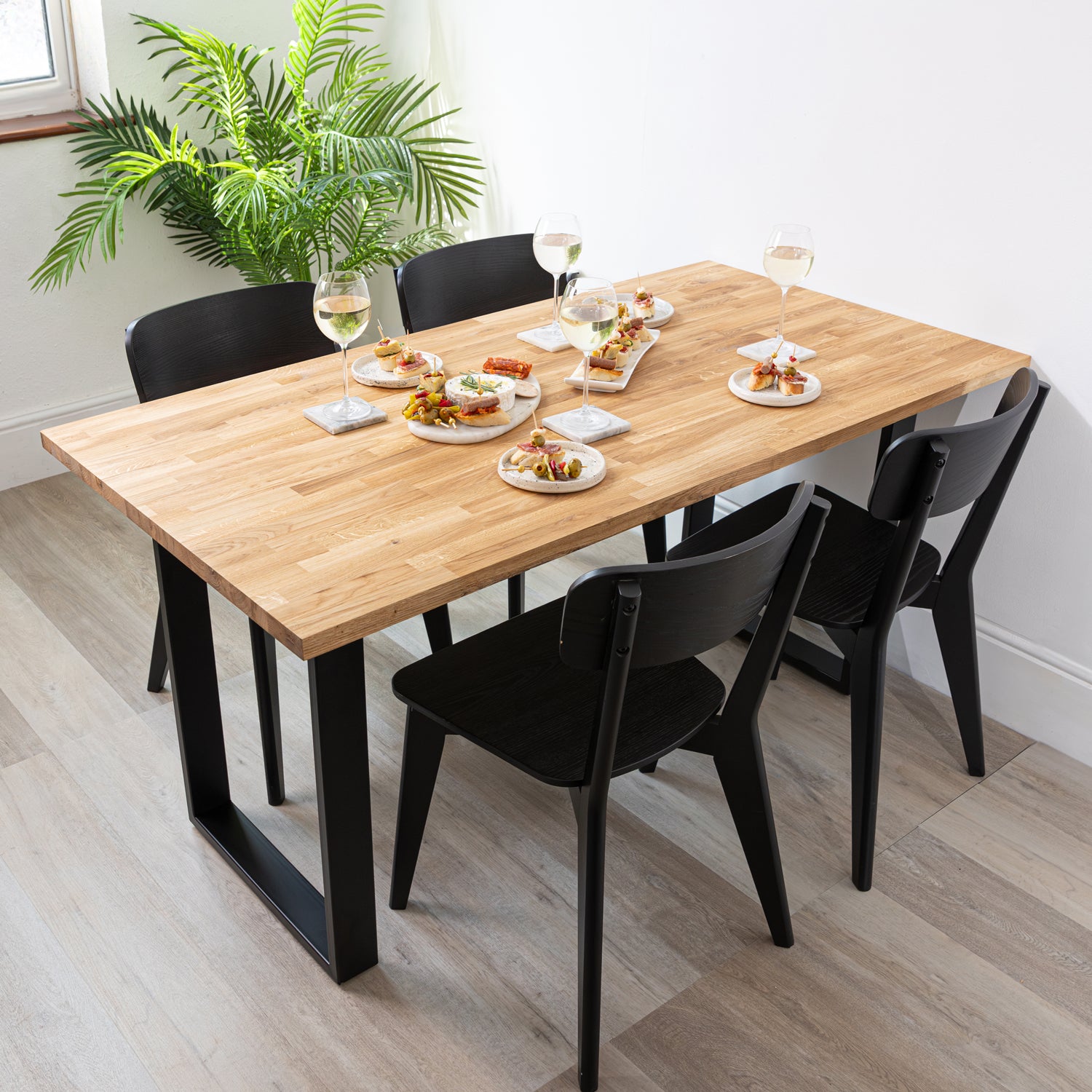 Oak Solid Wood Table with Square Metal Legs | 1500mm x 800mm