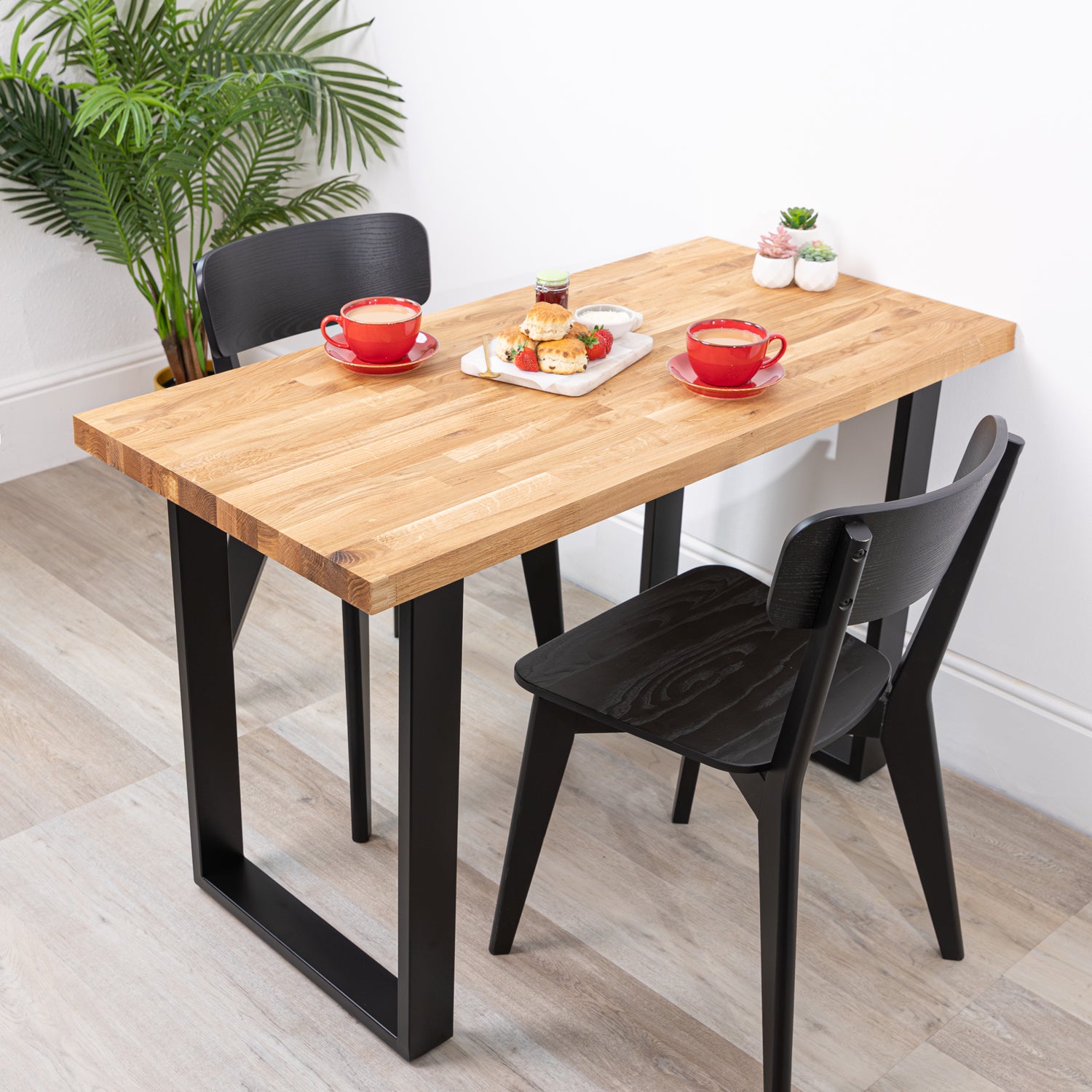 Oak Solid Wood Table with Square Metal Legs | 1200mm x 600mm