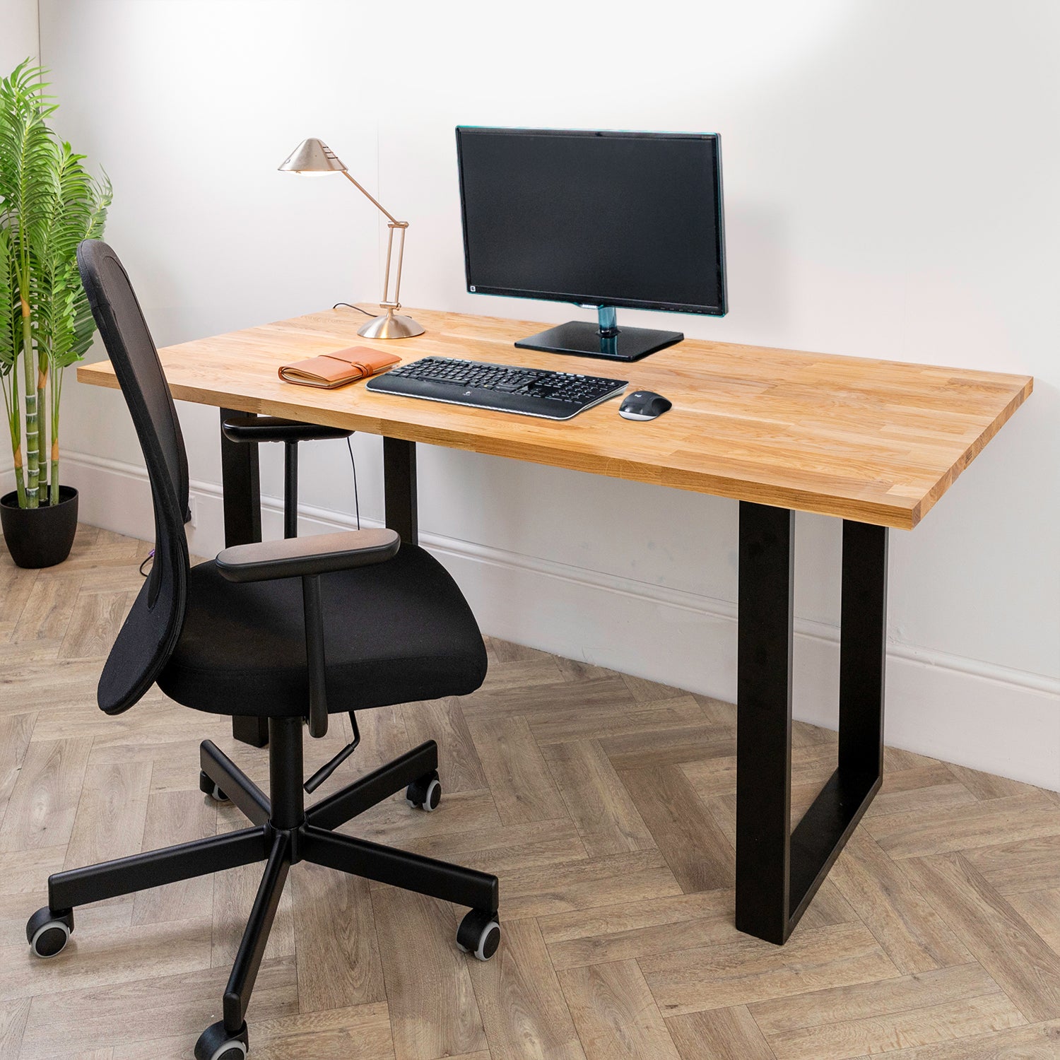 Oak Solid Wood Desk with Square Metal Legs - 27mm thick desktop | 1500mm x 800mm