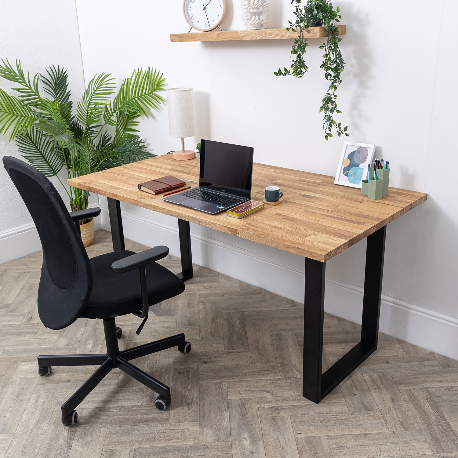 Solid wood desk metal legs sales
